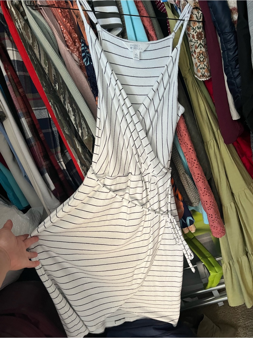 Striped White & Black Wrap Tank Dress - Market & Spruce